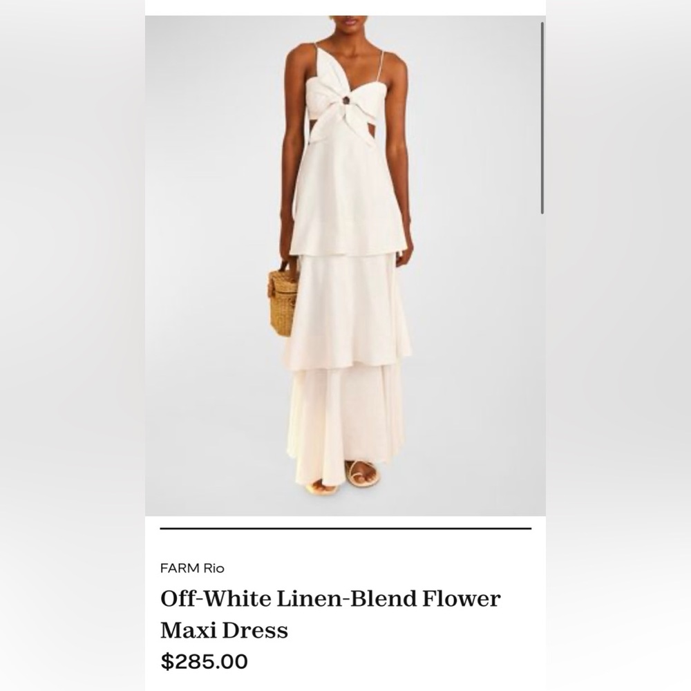 Farm Rio off white linen blend tiered maxi dress